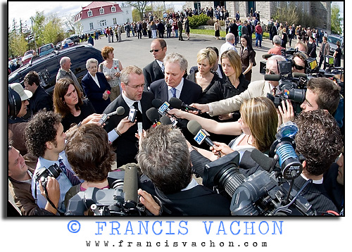 Jean Charest and Claude Bechard scrum