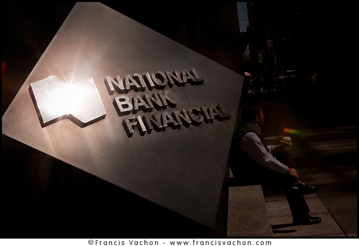 National Bank Financial logo is seen in Toronto financial district 